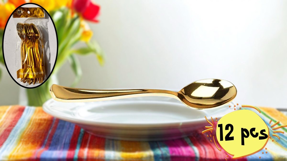 Ложки пластиковые (12 шт), золото.