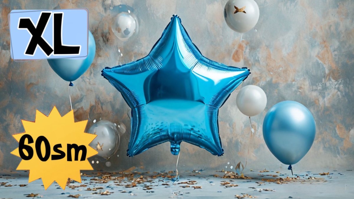 Шар звезда XL с гелием синий (60см), фольга