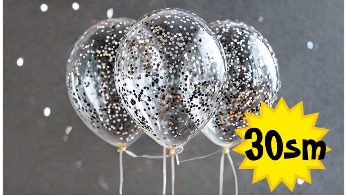 Шары с гелием 30 см (1шт) конфетти серебро