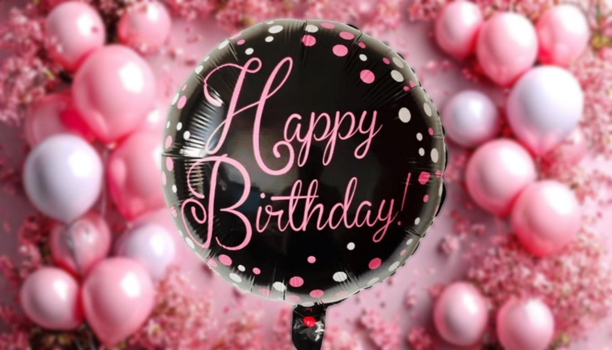 Шар с гелием (41см) HAPPY BIRTHDAY черно-розовый (1шт), фольга