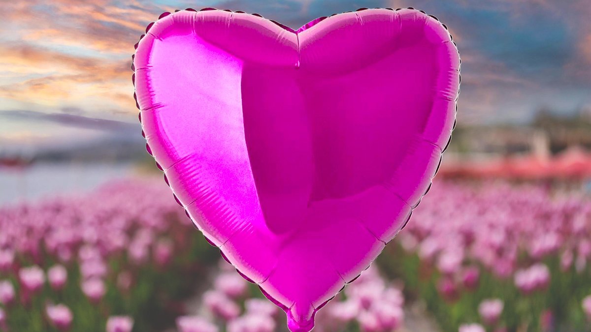 Сердце из фольги с гелием (41см) фуксия (1шт)