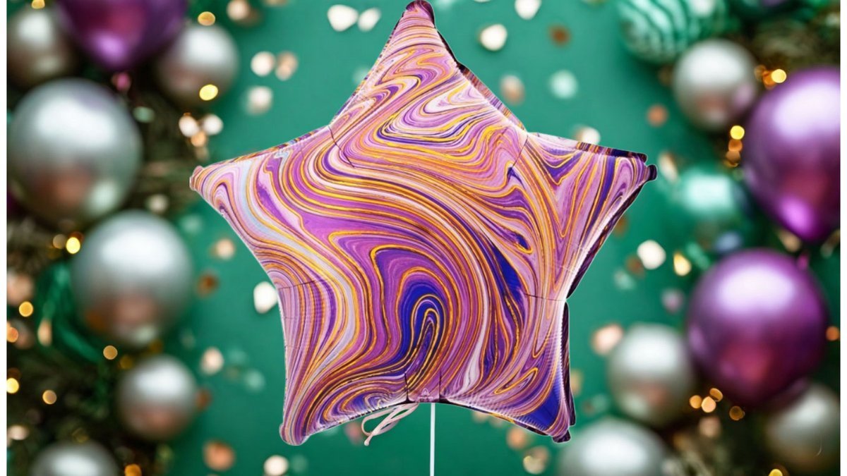 Шар с гелием звезда фиолетовый мрамор (41см), фольга. 1шт