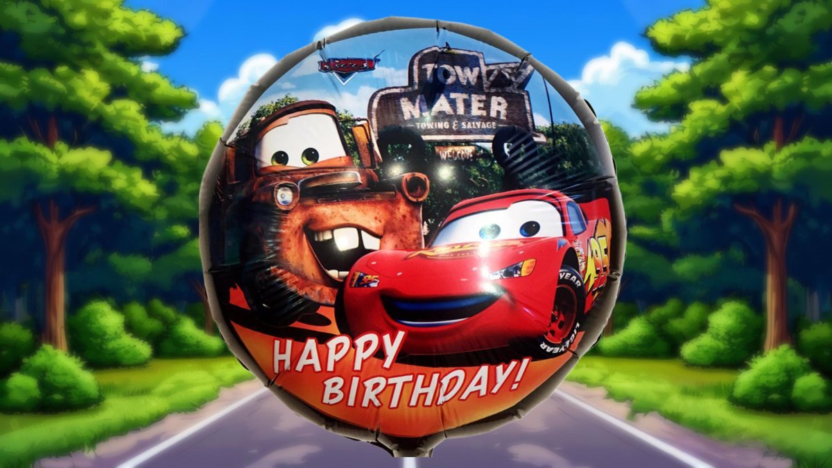 Фольгированный шар с гелием (41 см) Happy Birthday, машинки (1шт)