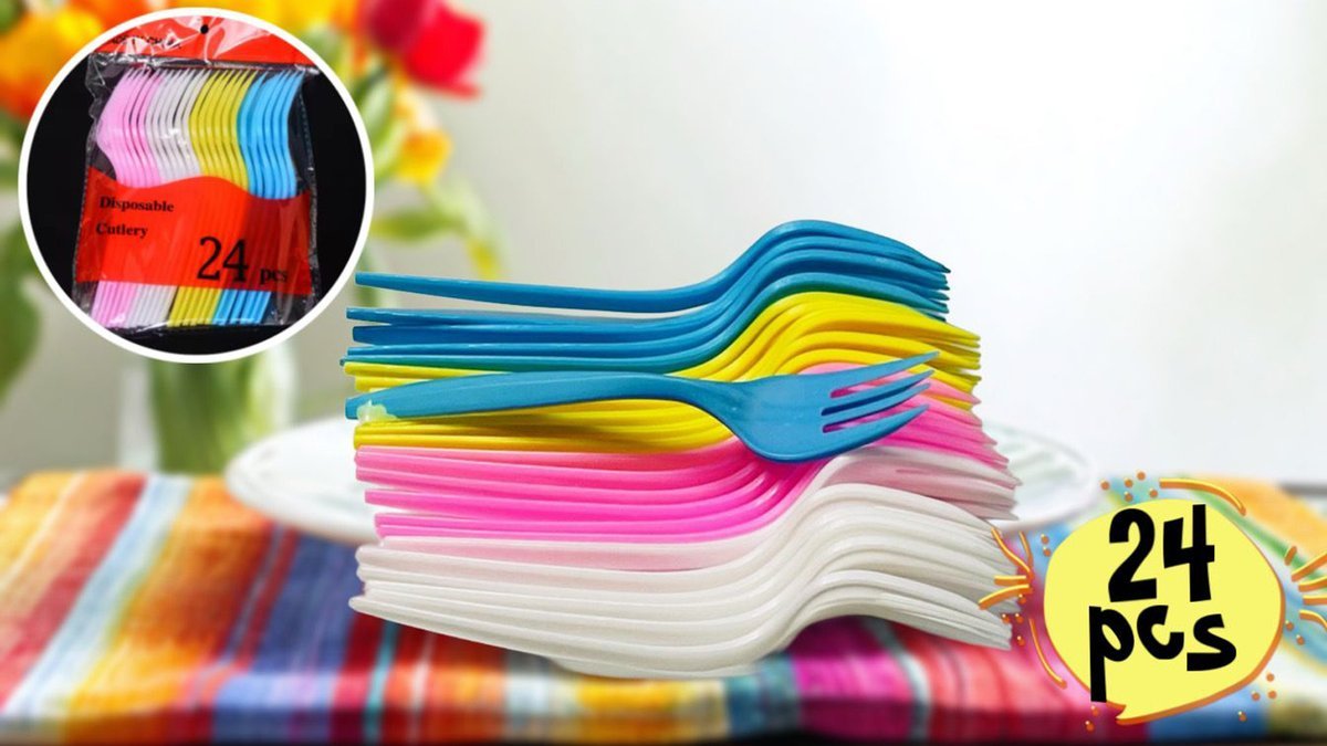 Вилки пластиковые (24шт), разноцветные