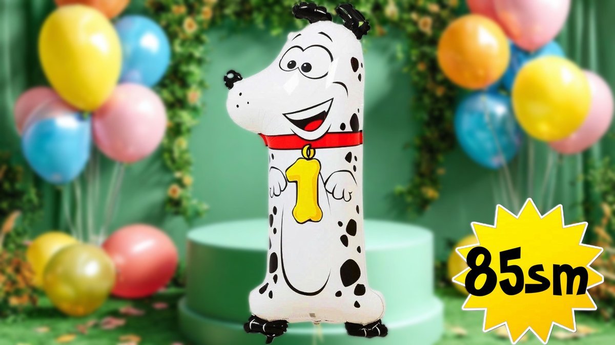 Шар из полимерной пленки с гелием Цифра 1 85см, собака долматинец