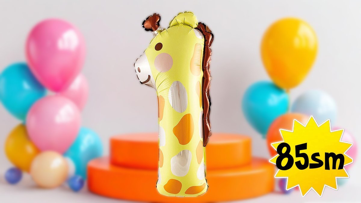 Фольгированная цифра “1” с гелием 85см, жираф
