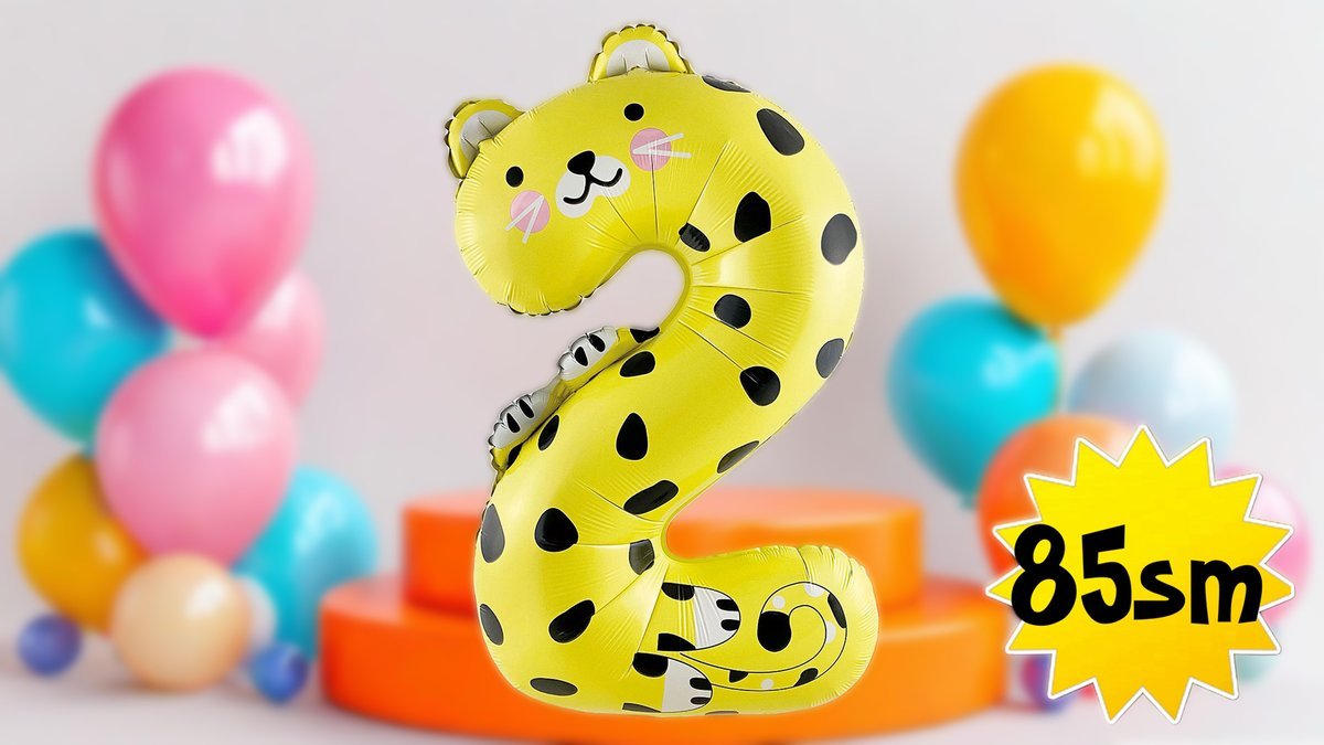 Фольгированная цифра “2” с гелием 85см, тигр
